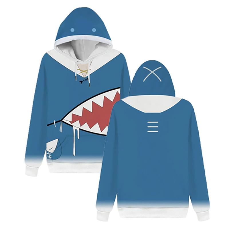 CosplayCos VTuber Gawr Gura Hoodie 3D Druck Haifischmaul Pullover Sweatshirt Unisex Halloween Party Anime Kostüm Langarm Top