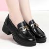 Loafers Women's 2025 Spring and Autumn New Round Head Bright Leather British Style Thick Sole Heightening Small Leather Shoes One Pedal College Shoes