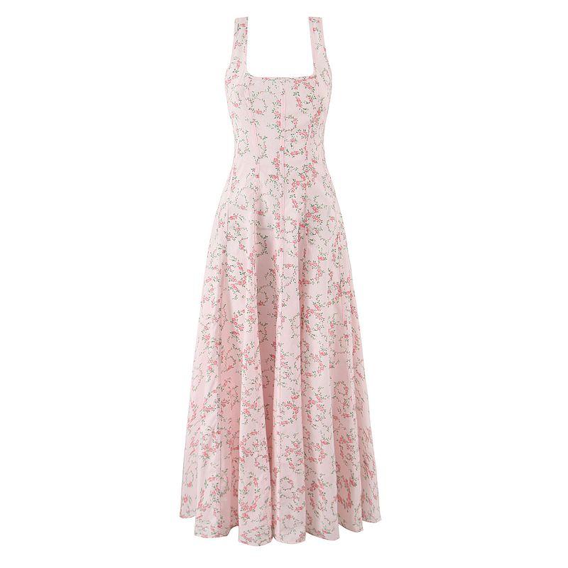 Huaxin House In Nanyu, Same Style with South French Holiday Style Sling Dress Waist Hugging Slimming Temperament Floral Long Dress