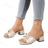 Mode 2025 Neue Sommer-Mode Schleifendesign Quadratischer Kopf Lässige Sandalen für Damen Offene Zehen Atmungsaktiv Bequem Elegant Strand-Slipper