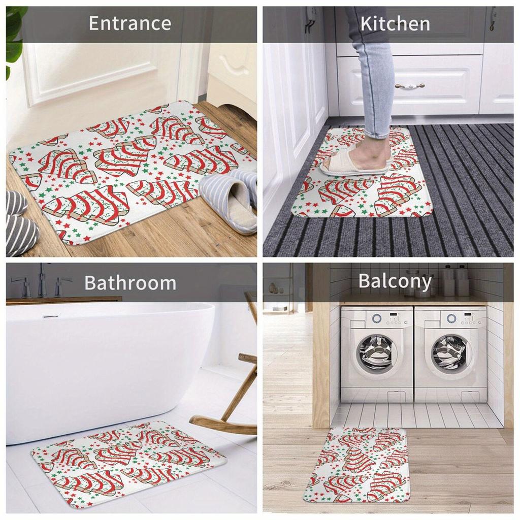 1Pcs Anti Fatigue Kitchen Rugs Christmas Tree Waterproof Non-Slip Thick Cushioned Kitchen Mat Heavy Duty Comfort Standing Mat for Kitchen