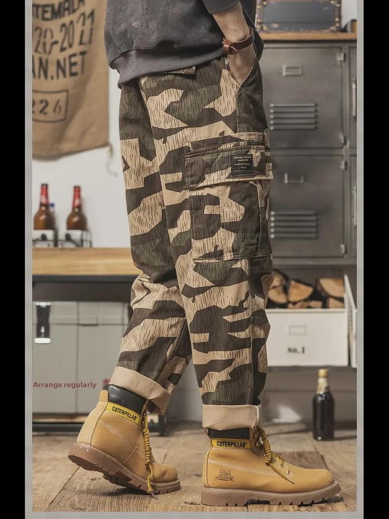 2024 Spring Men's Retro Camouflage Wide-Leg Overalls
