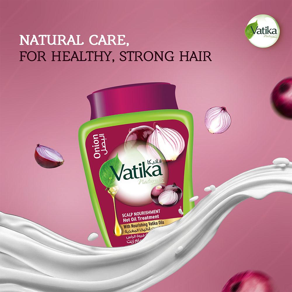 Masque Capillaire à l'Oignon Vatika Naturals Hammam Zaith - Traitement à l'Huile Chaude, Nutrition du Cuir Chevelu avec Extraits d'Oignon et Huiles Nourrissantes Vatika 500g.