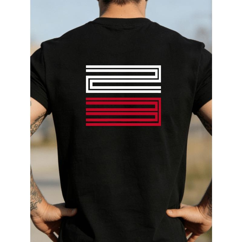 European sizes Men'S White Round Neck T-Shirt Featuring a Geometric Pattern, with a White Upper Part Adorned with Zigzag Lines