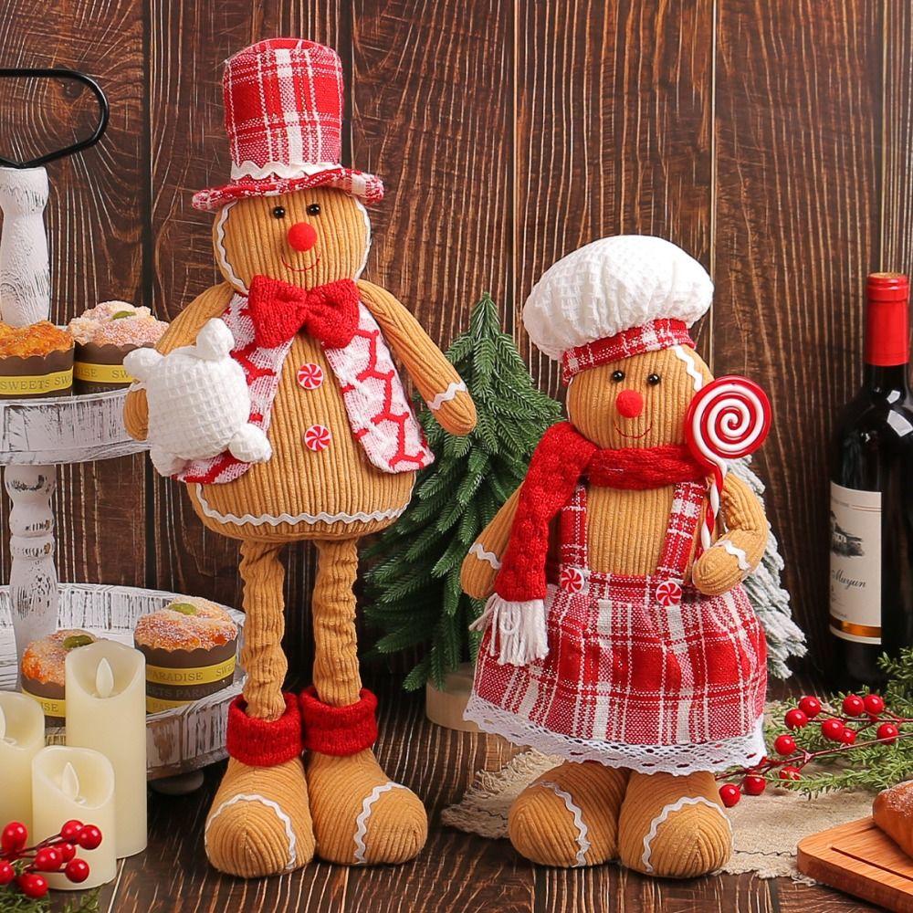 Large Gingerbread Man Retractable Doll Cute Standing Christmas Telescopic Doll Ornaments Long Leg Cartoon