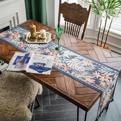 Amerikansk Vintage Bordslöpare Tropiskt Växtmönster Bordsflagga Med Tofsar Kaffe Te Bord Sängflagga TV-skåp Dammskydd
