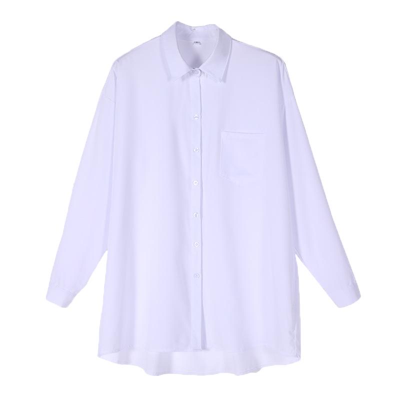 Women's Korean Style Loose Fit White Long-Sleeve Shirt - Medium Length, 2025 Spring/Autumn Collection, Versatile for Students.