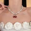 Pendant Cherry Necklace Heart Crystal Ear Studs Exquisite Cherry Jewelry Set  Gift