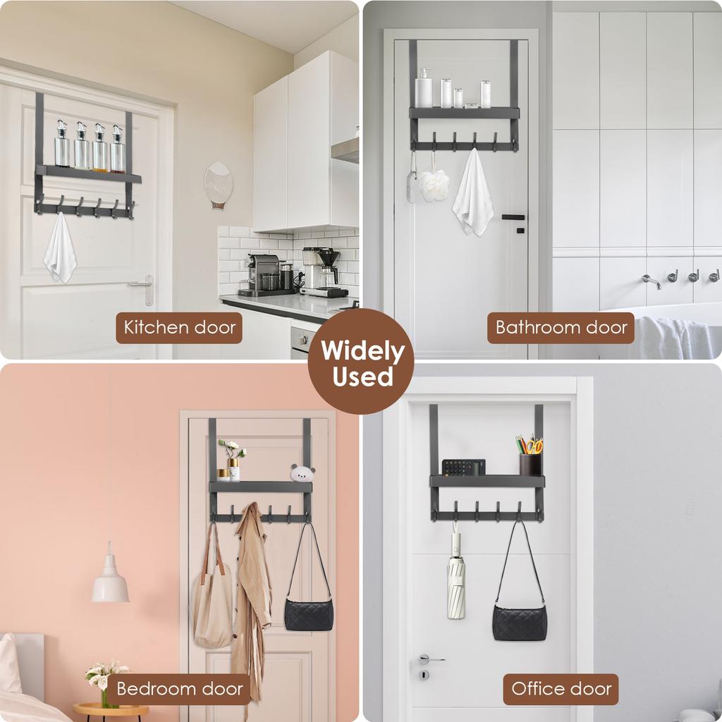 2Pcs Over the Door Organizer with 6 Hooks Aluminum No Drill Storage Rack Multi Purpose Clothes Hanger for Wallet Key Towel Coats