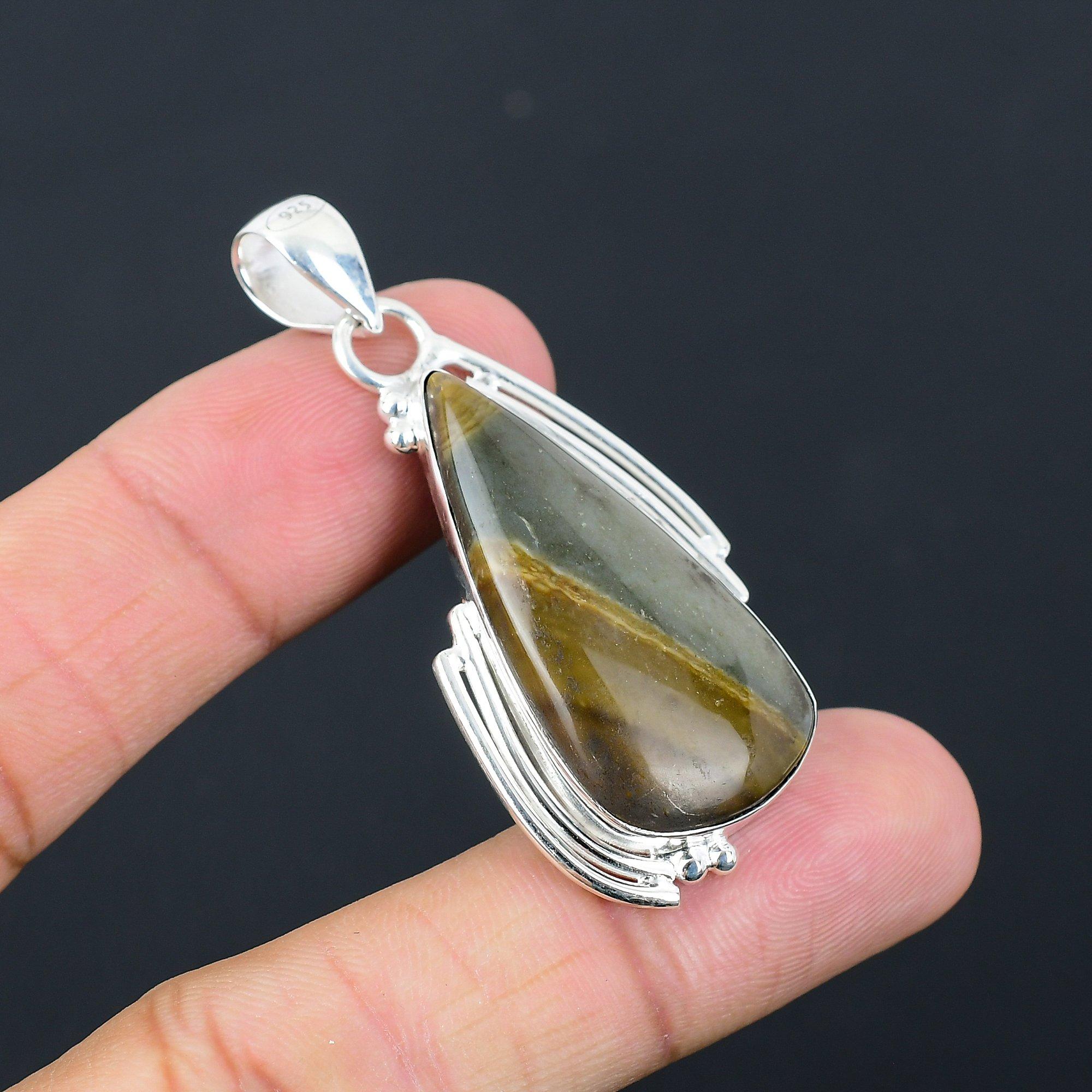 

Natural Polychrome Jasper Gemstone Jewelry 925 Sterling Silver Pendant For Girls