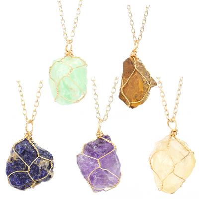 Irregular Natural Crystal Tiger Stone Rough Stone Pendant, Handmade Winding Stone Necklace N653