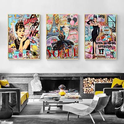 Moderne Mode Graffiti Street Pop Art Frau Rahmenlose Poster Malerei Leinwand Druck Wand Bild Für Wohnzimmer Dekoration