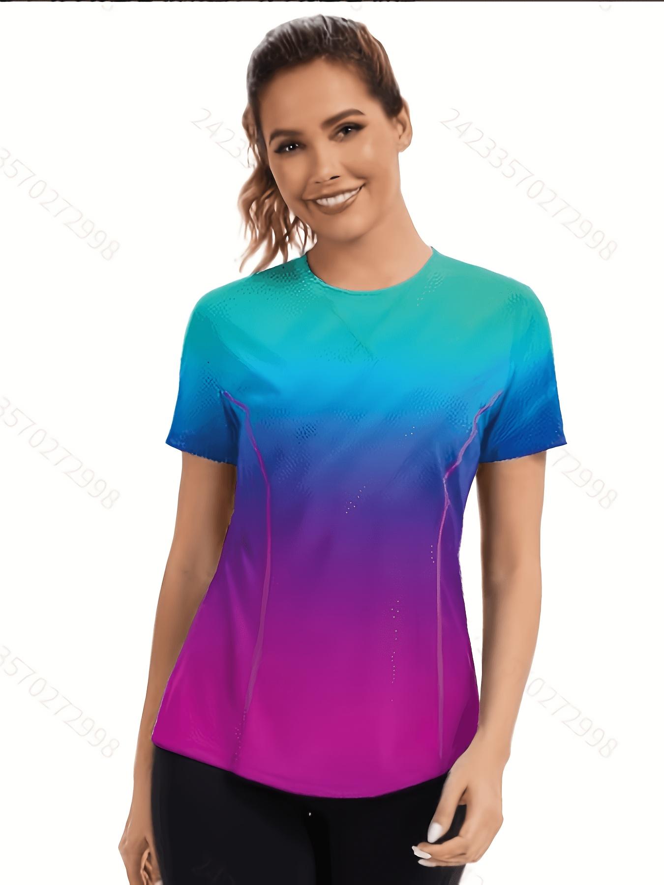 

Women s short-sleeved sports tops quick-drying sports, progressive color sun protection shirt 5XL