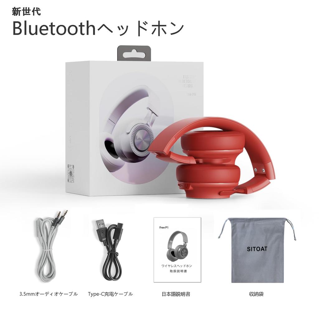 SITOAT P1 Bluetooth Headphones, Wireless Over-Ear Headphones, 55 Hours of Playtime, Closed-Back, Deep Bass, Lightweight Design, Foldable, Adjustable