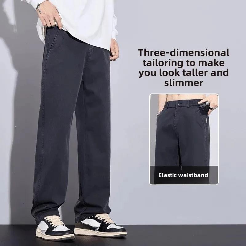 Autumn Winter Fleece-Lined Thickened Loose-Fit Straight-Leg Casual Pants Men's Fashionable Versatile Light Business Trousers Wid