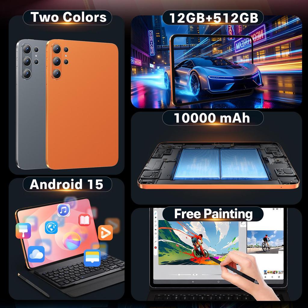 S26 Ultra Android Tablet: 12+512GB, Large Screen, Eye Protection, WiFi Support