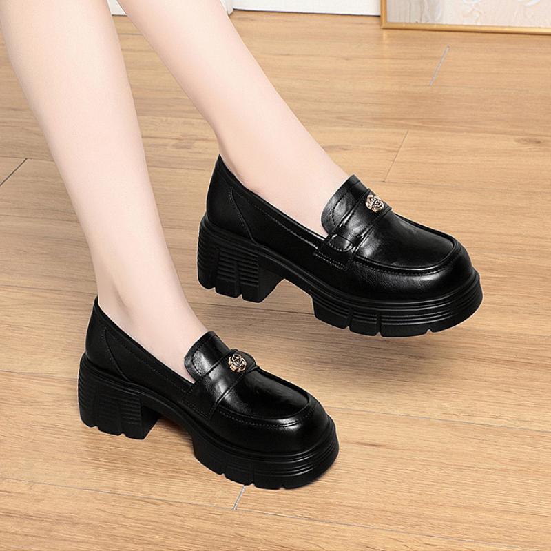 Small Leather Shoes Spring And Autumn New Women's Shoes Thick Sole Mother's Shoes High Heel Loafers British Single Shoes
