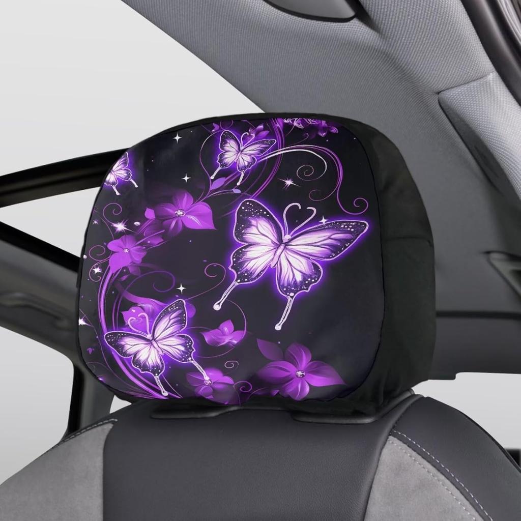 Purple Butterflies Head Rest Cover for Car Soft Universal Car Seat Head Rest Cover Protector Universal Headrest Anti-Dirty Covers Auto Interior Seat