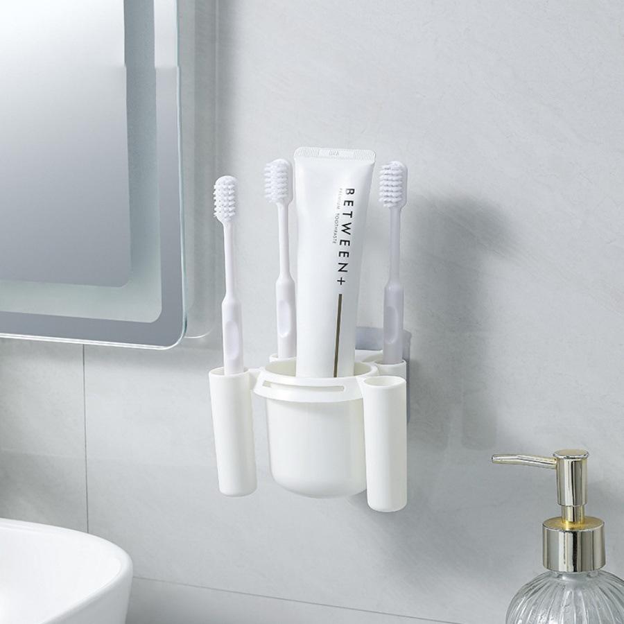 Wall-Mounted Punch-Free Bathroom Toothbrush and Toothpaste Holder Organizer Rack