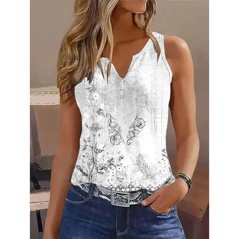 Женская весенне-летняя новая майка с принтом на пуговицах и V-образным вырезом, майка-камисоль S белый