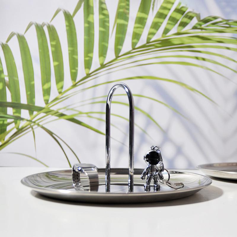 Snack Storage Plate Multifunctional With Handle Desktop Organizer Stainless Steel Home Decoration Finishing Tray Mini Ornaments