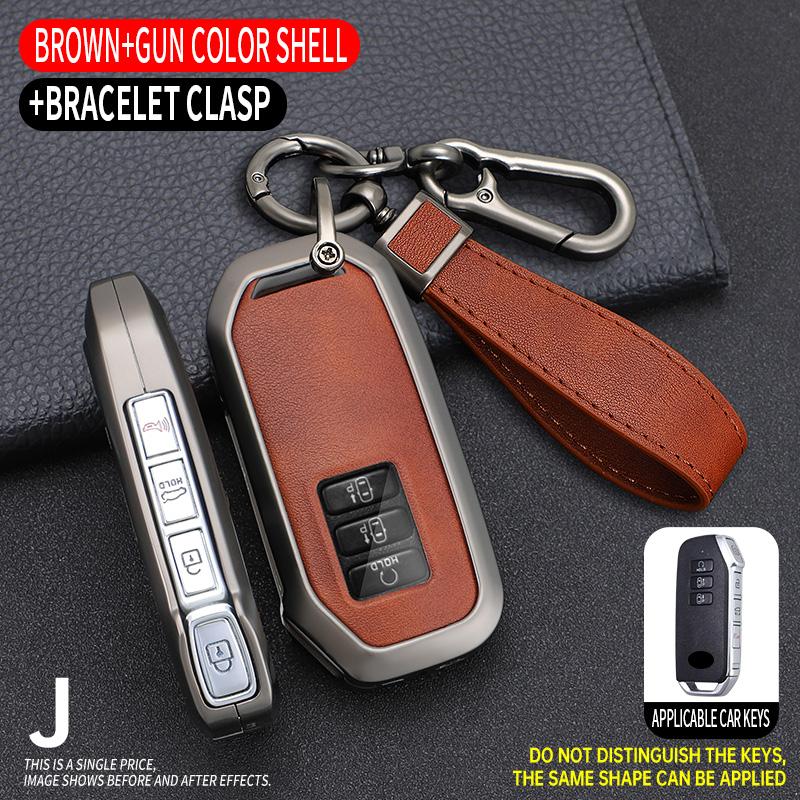 Zinc Alloy + Leather Car Key Case For Kia Sportage 2023 2024 Ray Sorento Soul Telluride Cerato 2020 K5 K8 2022 Remote Key Holder
