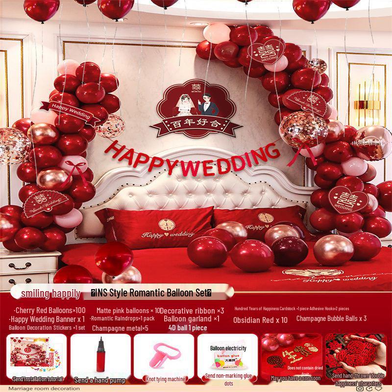 Romantic Wedding Bedroom Balloon Decoration Set for Groom and Bride