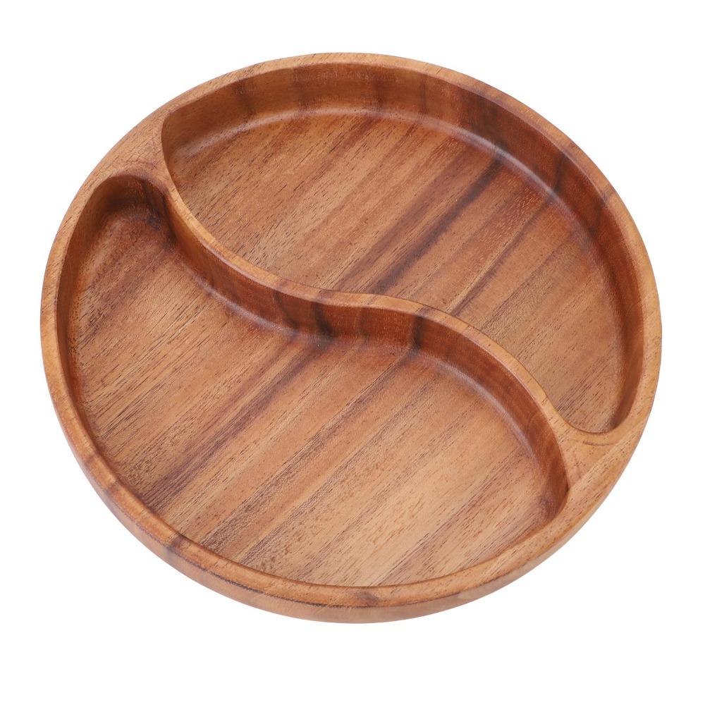 Wooden Salad Bowl Round and Oval Thickened Fruit Tray Wear-resistant Edge Divided Compartments Serving Platter Salad Storage