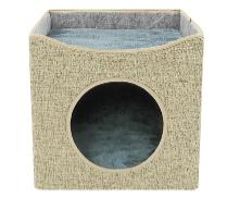 Foldable Double-deck Cat Condo Cube Indoor Cool Scratch Resistant Hiding Playing Cave with Scratch Pad for Cats