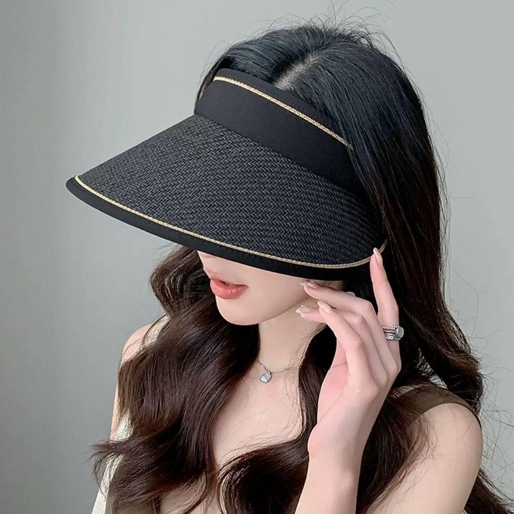 Plaited Design Wide Brim Hat Woven Straw Beach Hat UV Protection Hat Outdoor Activities