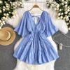 Vacation Style 2024 Summer New Arrival Niche Style Sexy Deep V-neck Lace Patchwork Waist-Slimming Sweet Flare Sleeve Dress