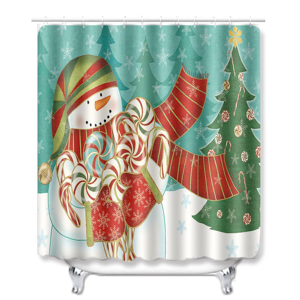 Christmas Shower Curtain Floor Mat Combination Four-Piece Set Bathroom Toilet Carpet Shower Room Mat Foot Mat