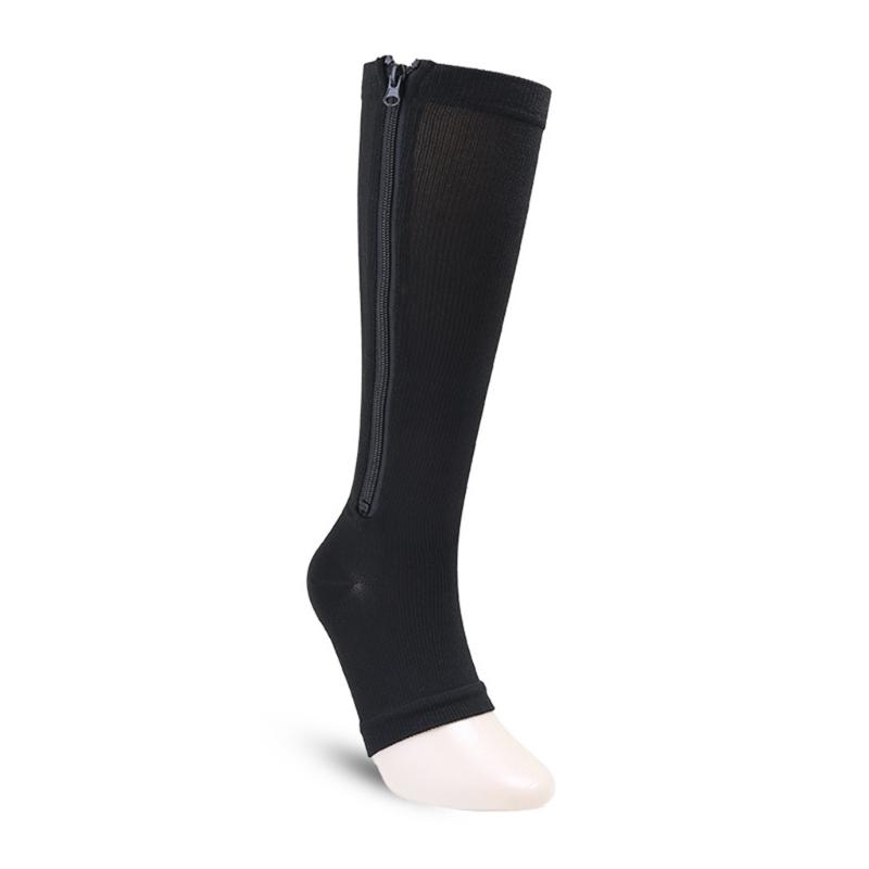Zipper Compression Socks for Women and Men Over the Calf Knee High 15-20mmHg Open Toe Compression Stockings for Walking
