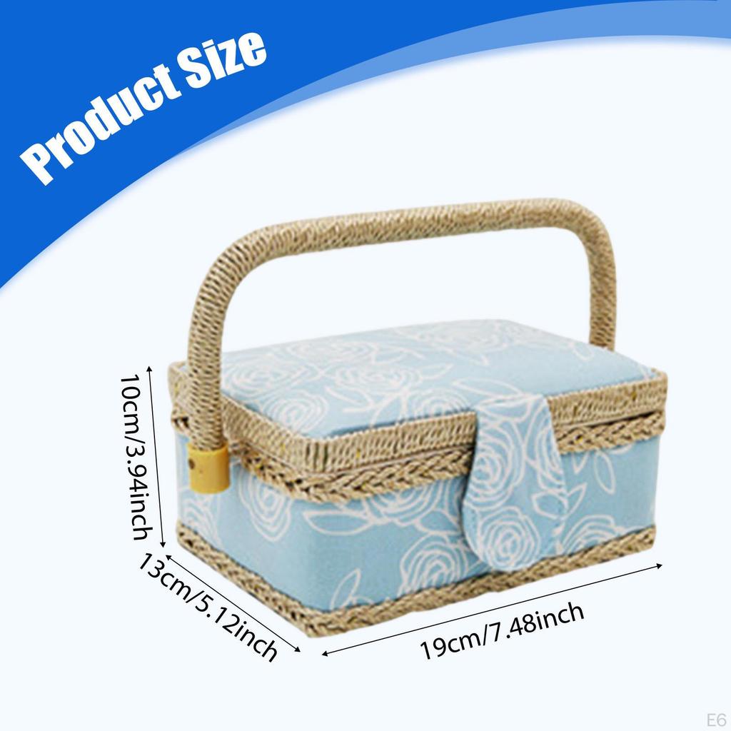Cesta de Costura a Mano con Asa de Transporte 19x13x10cm para Accesorios Portátiles Esenciales Hilo
