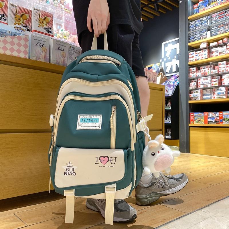 Schoolbag Women's 1011 New Simple Niche Versatile Model Contrasting Color Student Schoolbag Multi-compartment Large-capacity Backpack Wholesale