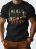 Mens Vintage Fishing Pattern TShirt Here Are the Fishprinted Crew Neck Is Lightweight and the Regular Fit