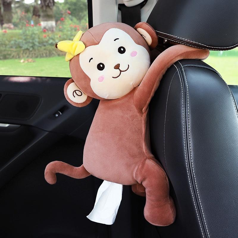 Cute Car Tissue Box For Backseat Plush Material Cartoon Character Design
