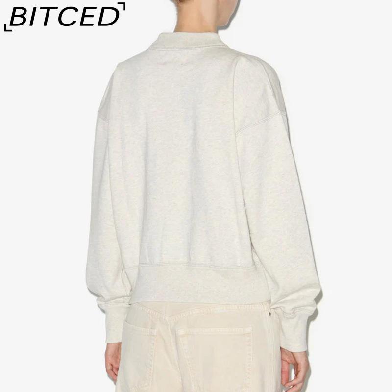 BITCED Damen Herbst/Winter Glitzer-Print Halbhoher Kragen Baumwolle Stehkragen Sweatshirt