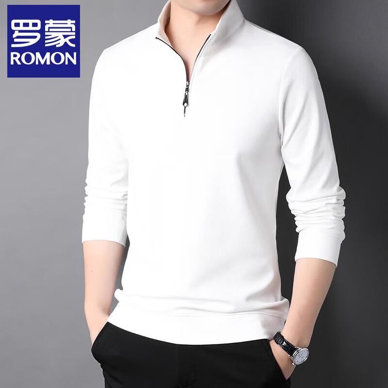 ROMON Men's Long-Sleeve Loose Fit Quarter-Zip Polo T-Shirt
