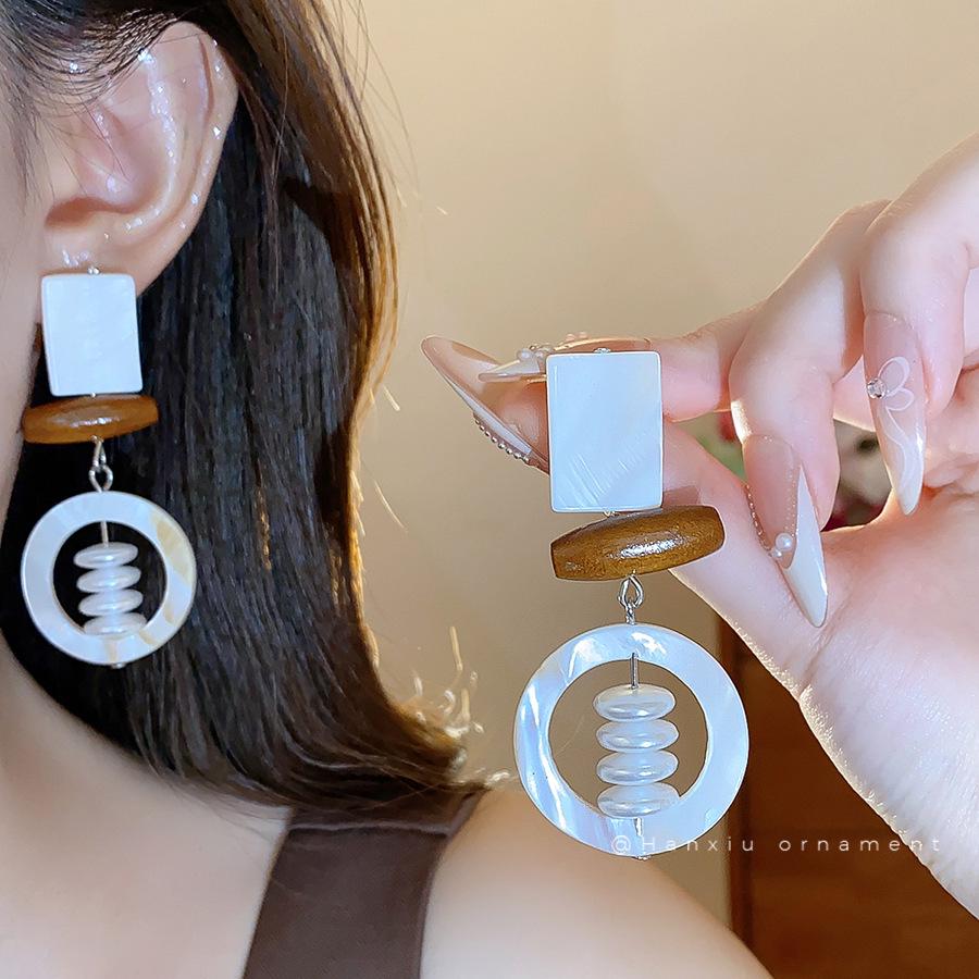 Silver Needle Leopard Heart Bow Geometric Dangle Earrings - Trendy Korean Style for Women