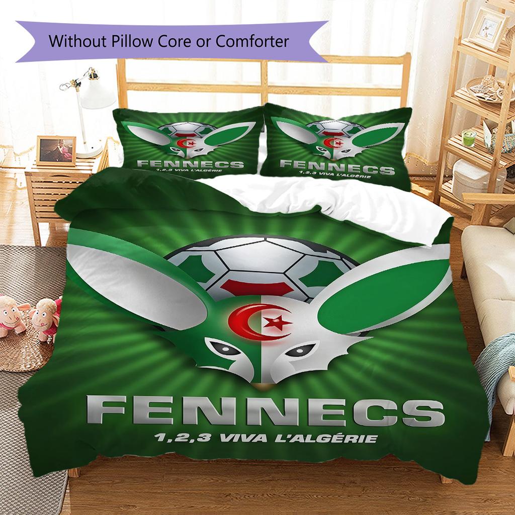 Algeria National Football Team Pattern Bedding,Quilt Set Quilt Cover Pillowcase Home Birthday Gift(1 * duvet cover + 2 * pillowcase, without core)