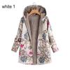 Flower Leaf Printed Women Autumn Winter Warm Hooded Pocket Coat Zipper Overcoat