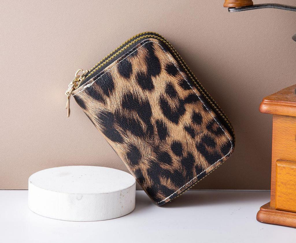 Leopard Print Accordion Wallet: Women's Double Zipper Coin Purse & Multi-Card Holder