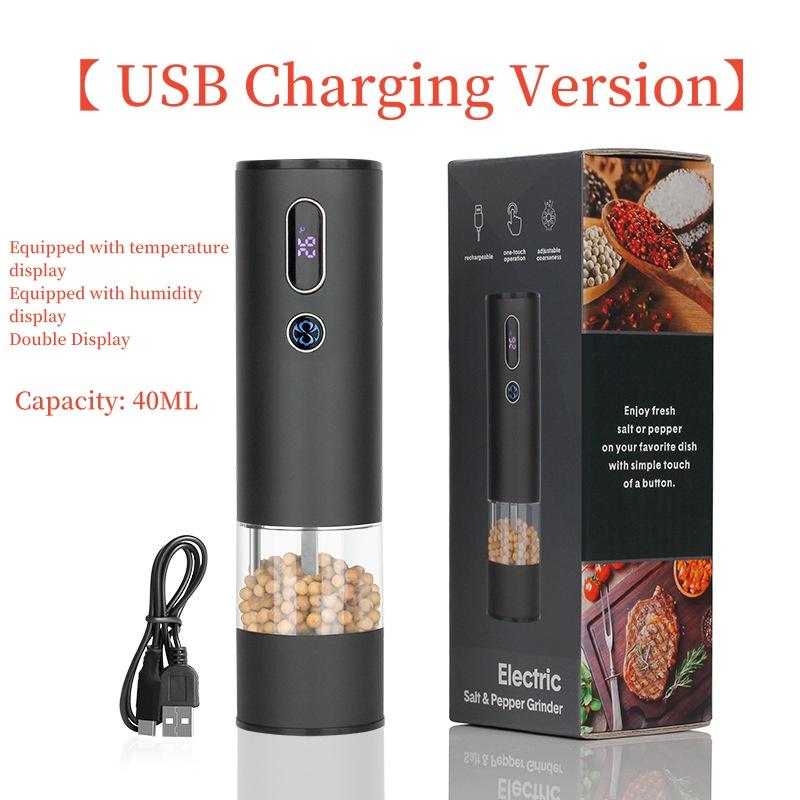 Electric Automatic Salt Pepper Grinder Rechargeable With LED Light Dual Display Adjustable Coarseness USB Charging Pepper Mill