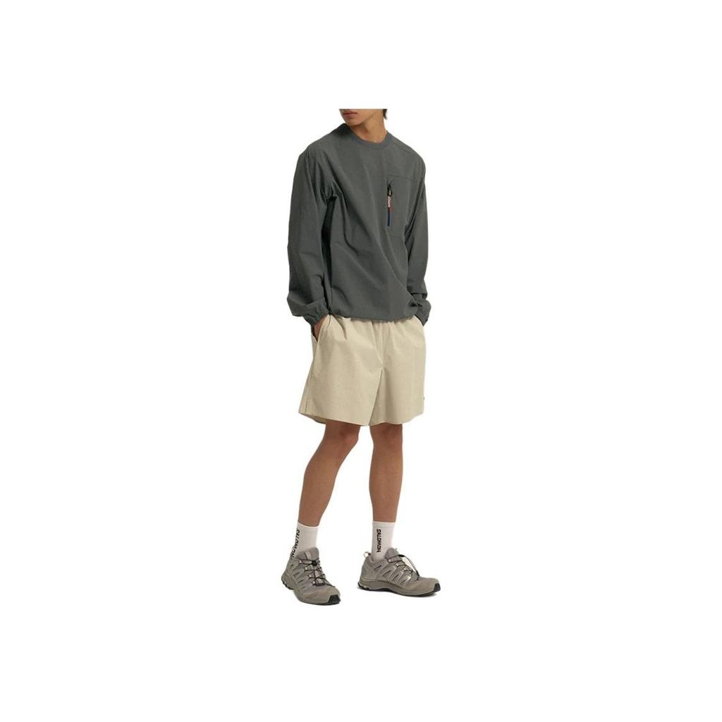 Salomon Slate Series Letter Round Neck Raglan Pullover Weave Long Sleeve Pocket T-Shirt Men Tops Olive-Green C28136