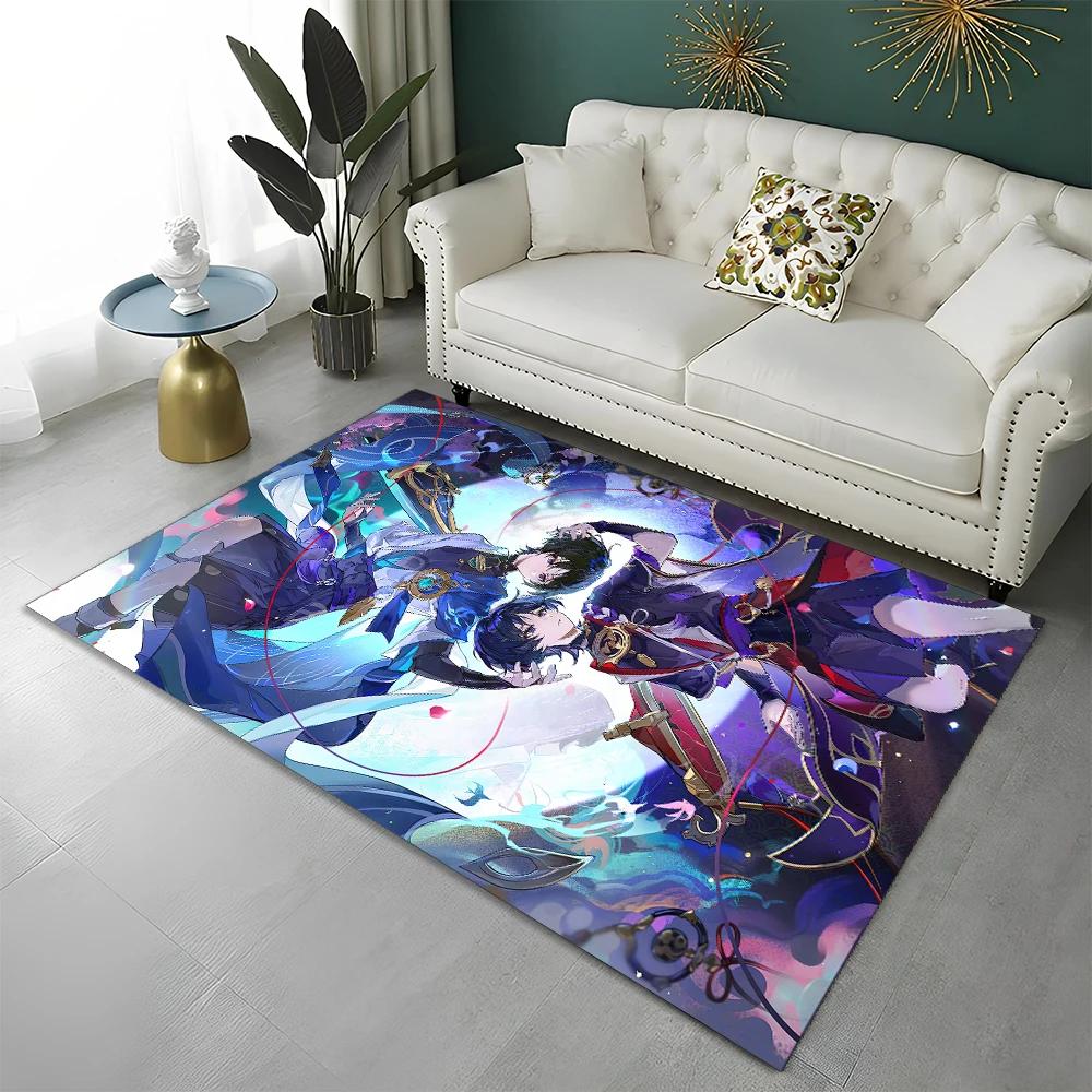 Game Genshin Impact Gamer Cartoon  Carpet Rug for Home Living Room Bedroom Sofa Doormat Decor,Child Area Rug Non-slip Floor Mat