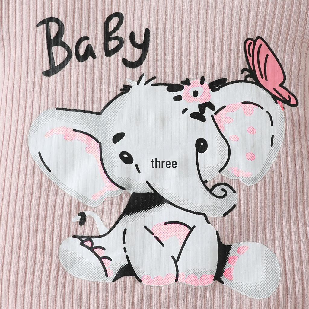 Summer Elephant Print T-shirt & Shorts Set for Baby Girls - Flutter Sleeve Romper with Bow Shorts