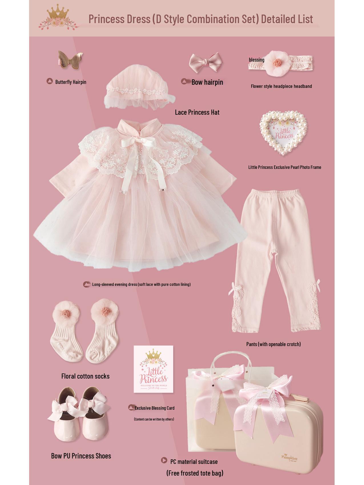 

Подарочный набор для малышки «Маленькая принцесса»: Розовое платье на 100 дней - 1 год, весна/осень Size 80 (6-12 Months)