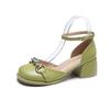 Nuovi Sandali Donna Estate Nuovi All-Match Tacco Spesso Francesi Strass Mary Jane Scarpe Singole Donna Punta Quadrata Scarpe con Tacco Sandali