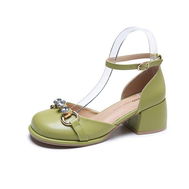 Nuovi Sandali Donna Estate Nuovi All-Match Tacco Spesso Francesi Strass Mary Jane Scarpe Singole Donna Punta Quadrata Scarpe con Tacco Sandali